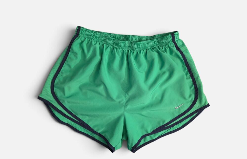 Nike Dri-FIT Tempo Running Shorts Green Navy Blue Mesh Side Panels SZ M